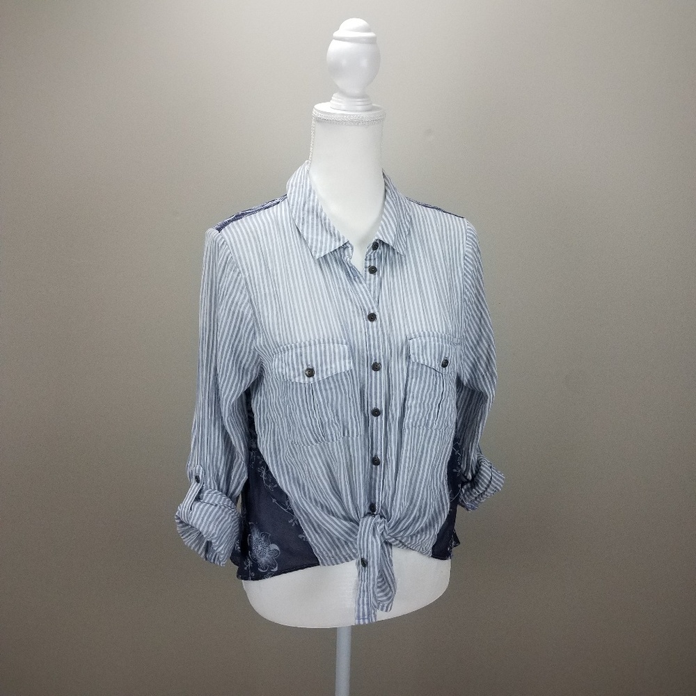 *SALE* [Free People] Blue Stripe Button Up Top